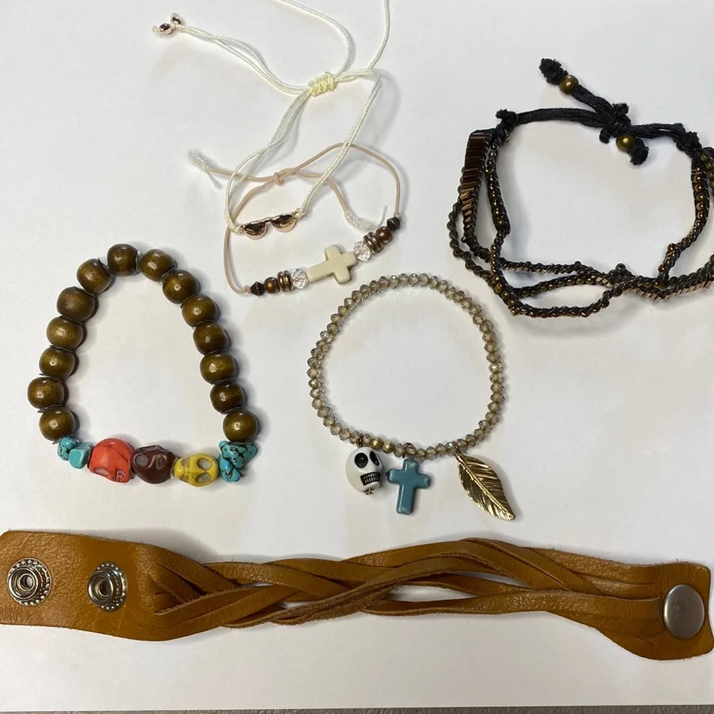 Boho bracelet skull leather braided bundle!!